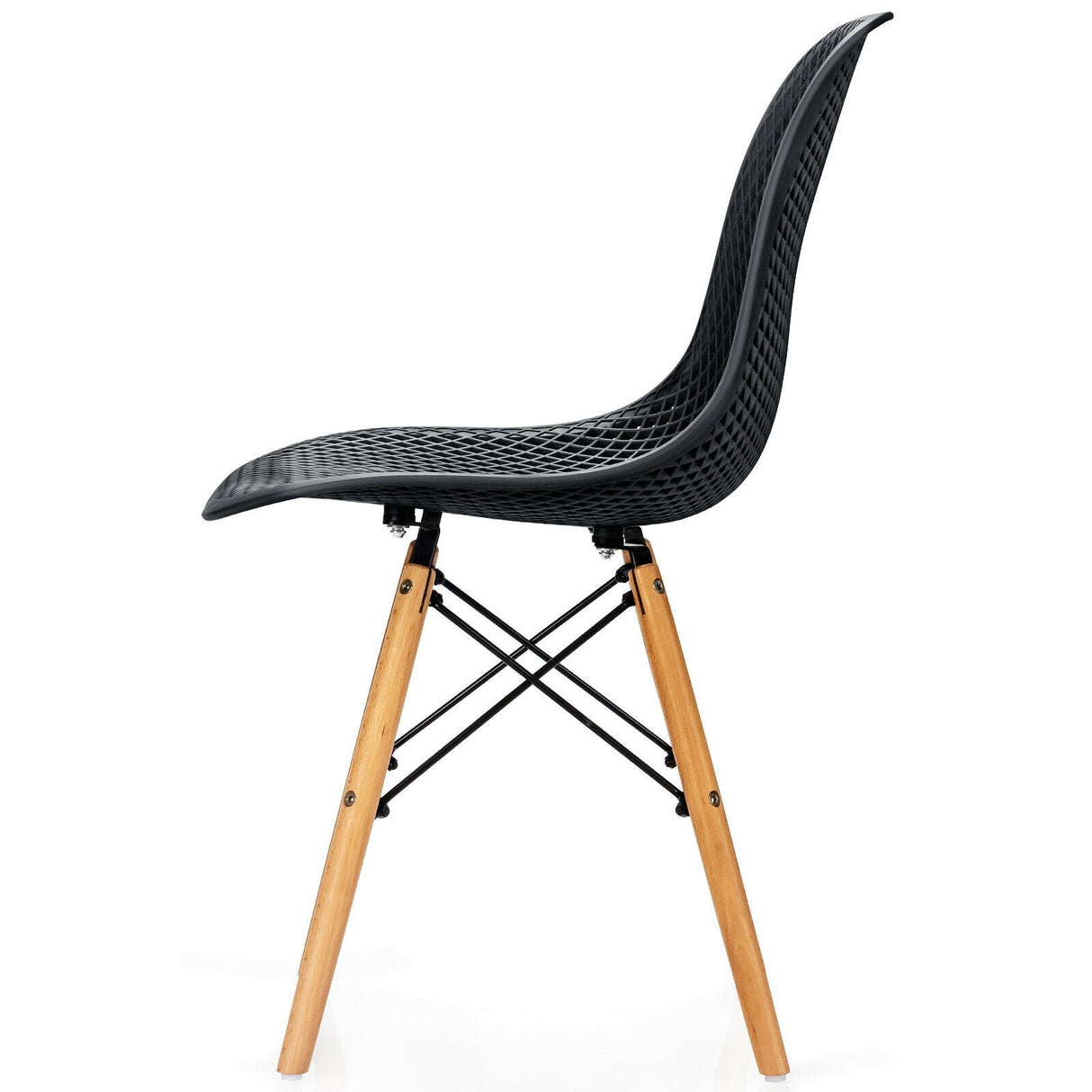 Juego de 4 sillas de plástico modernas con diseño calado y patas de madera