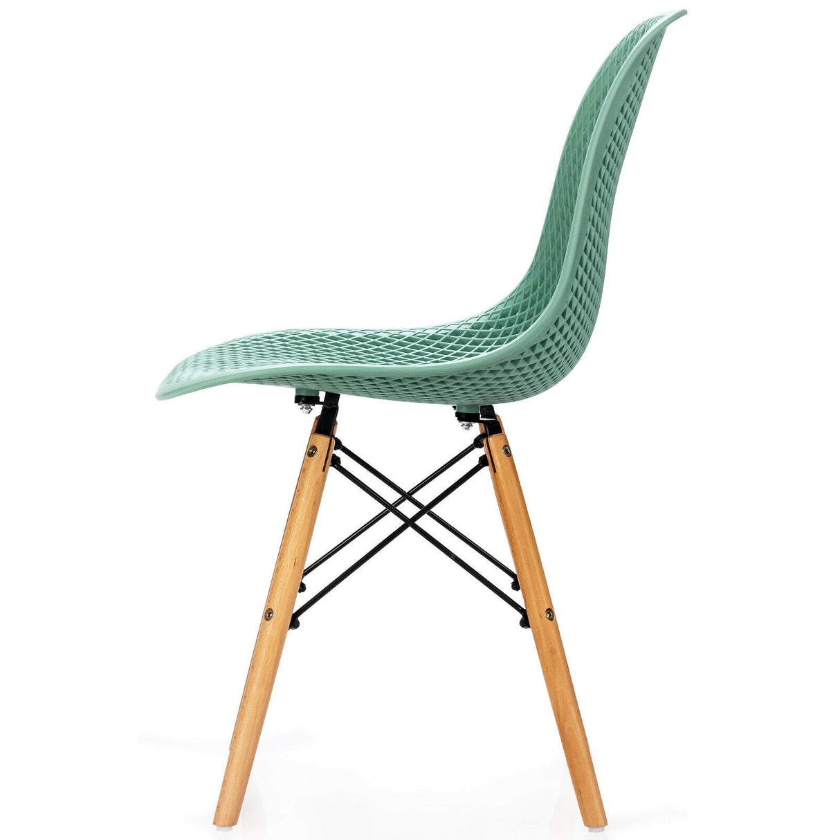Juego de 4 sillas de plástico modernas con diseño calado y patas de madera