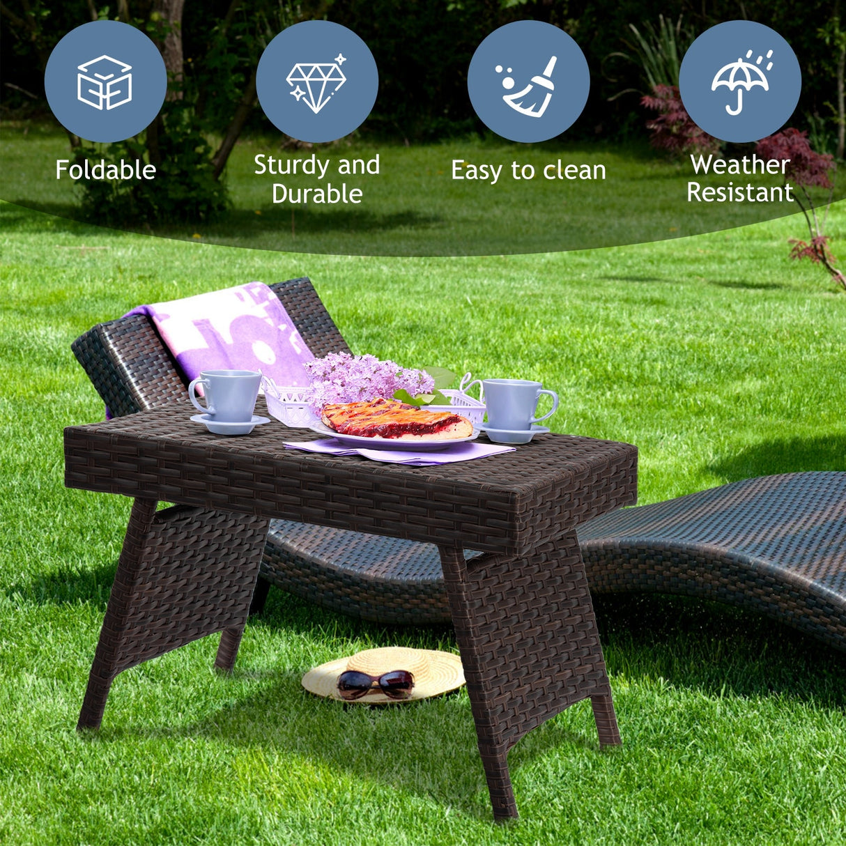 Mesa auxiliar de café plegable de ratán PE Muebles de patio y jardín