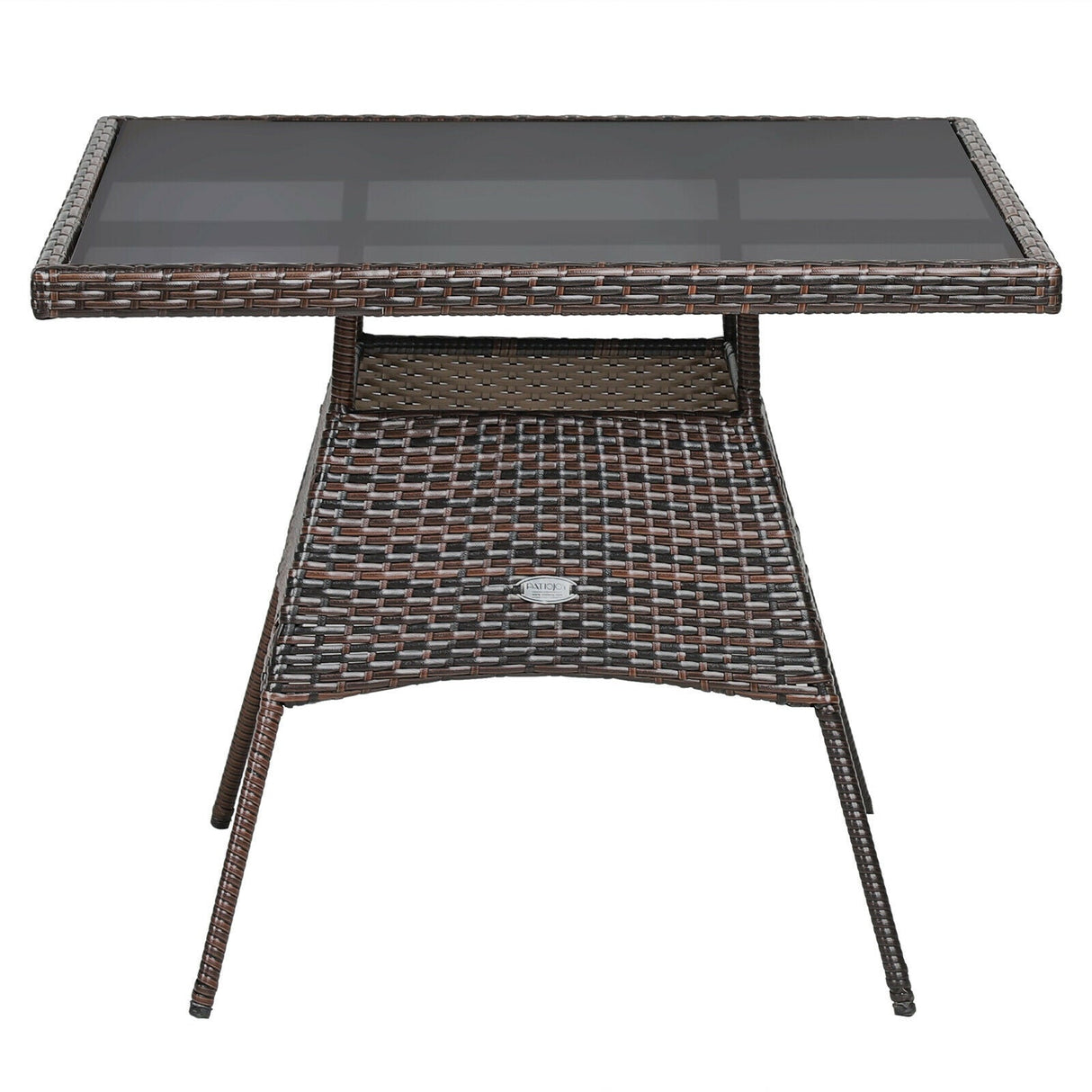 Juego de muebles de comedor de ratán para patio de 5 piezas con sillones y mesa con superficie de madera