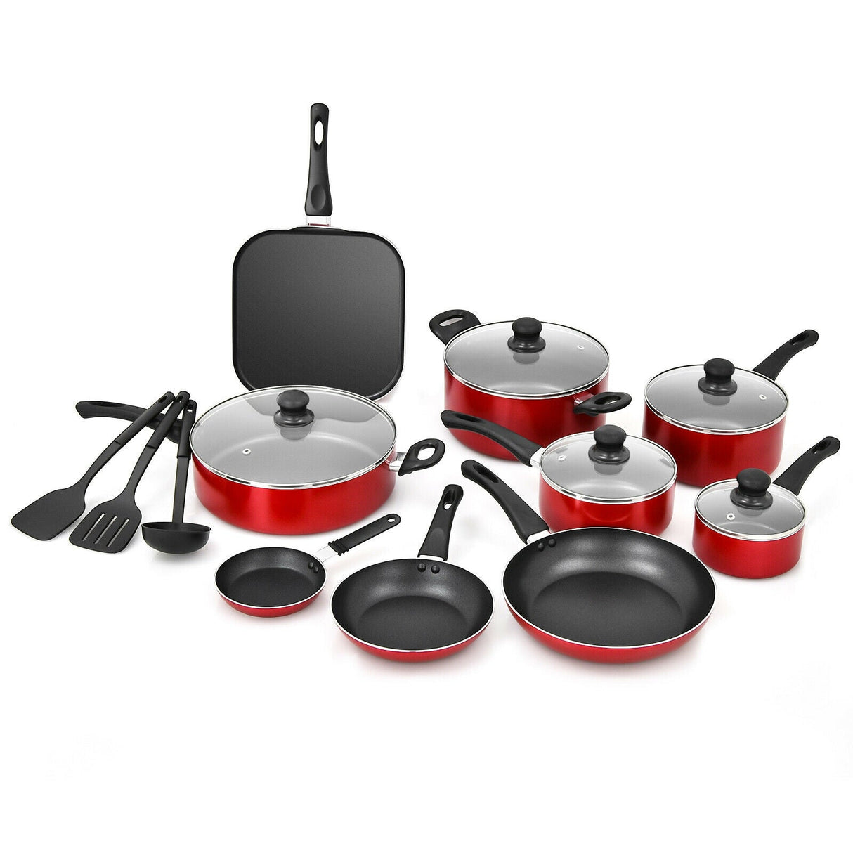 Juego de ollas y sartenes de cocina antiadherentes anodizado duro de 17 piezas