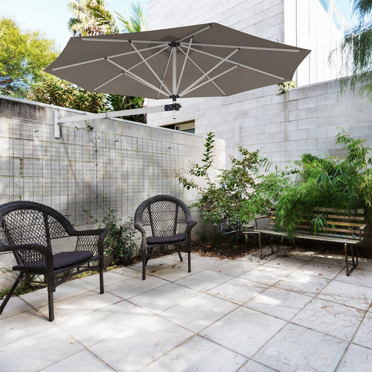 Paraguas de parasol inclinable, telescópico y plegable, de 2,4 metros, para montar en la pared