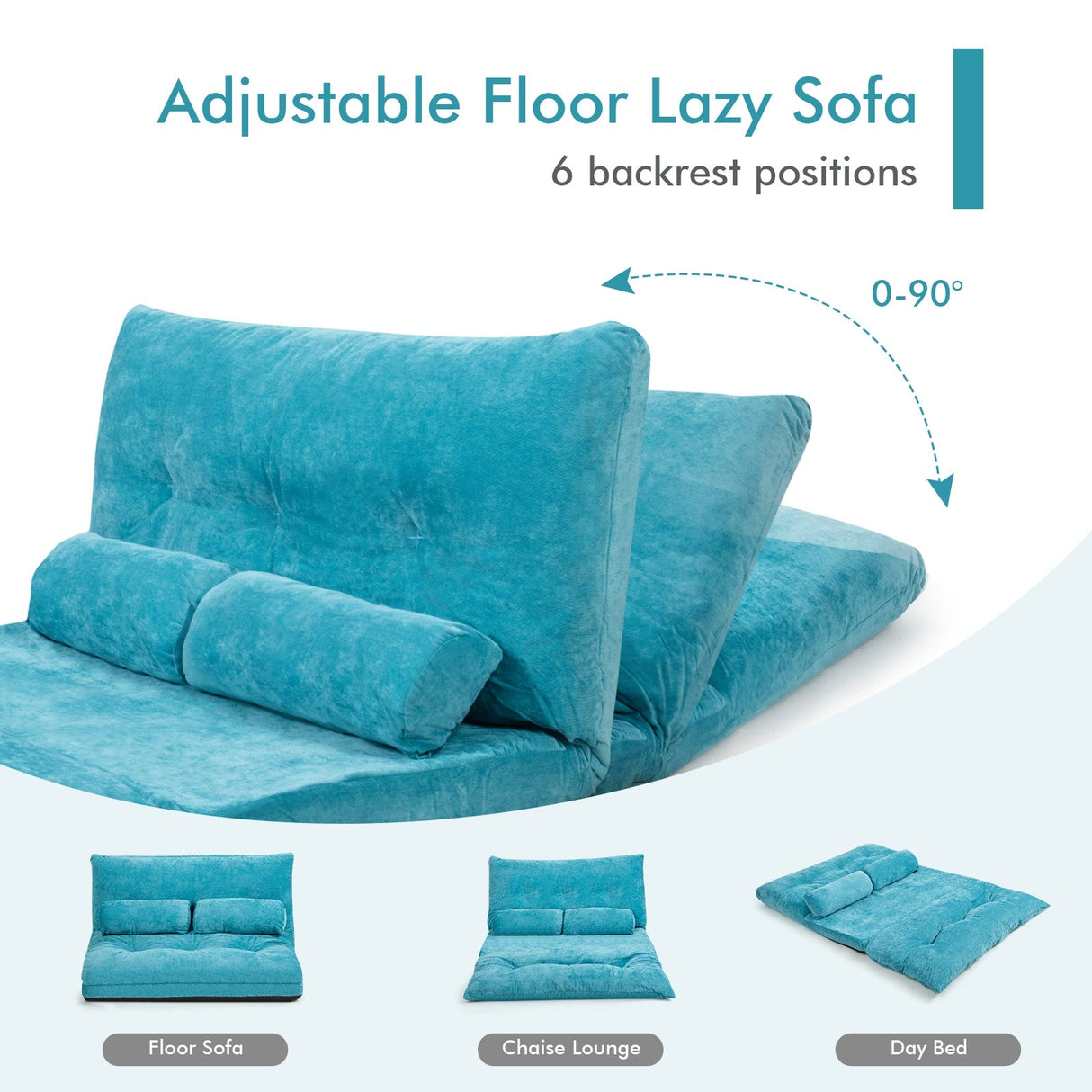 Sofá cama reclinable de 6 posiciones con 2 almohadas