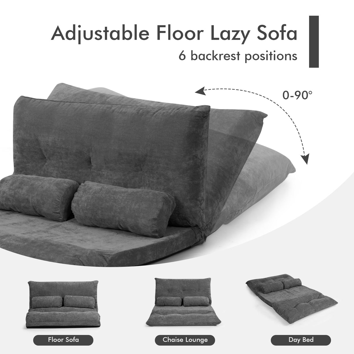Sofá cama reclinable de 6 posiciones con 2 almohadas