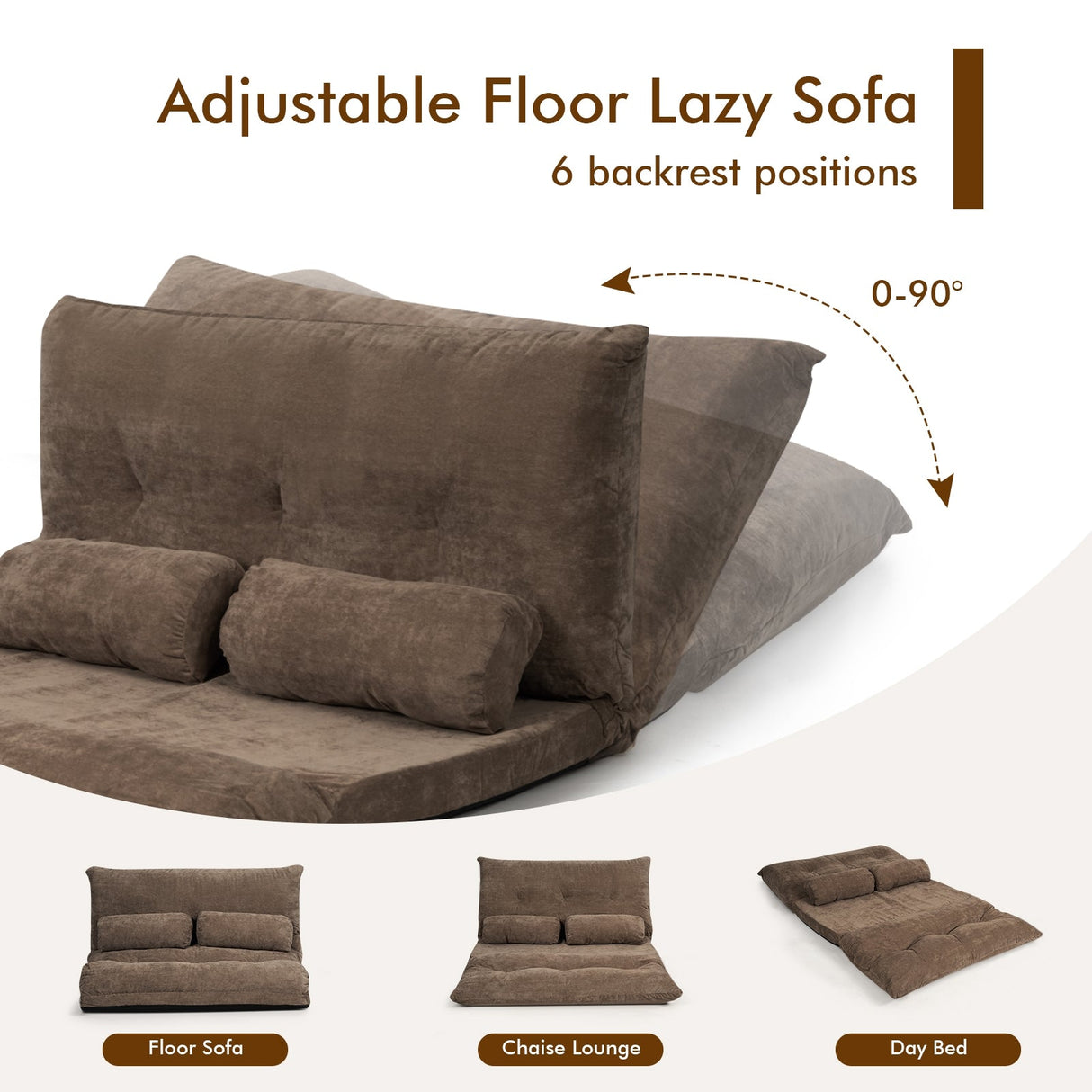 Sofá cama reclinable de 6 posiciones con 2 almohadas