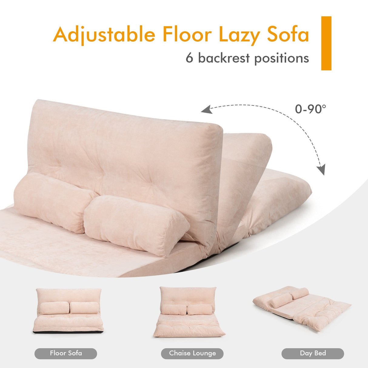 Sofá cama reclinable de 6 posiciones con 2 almohadas