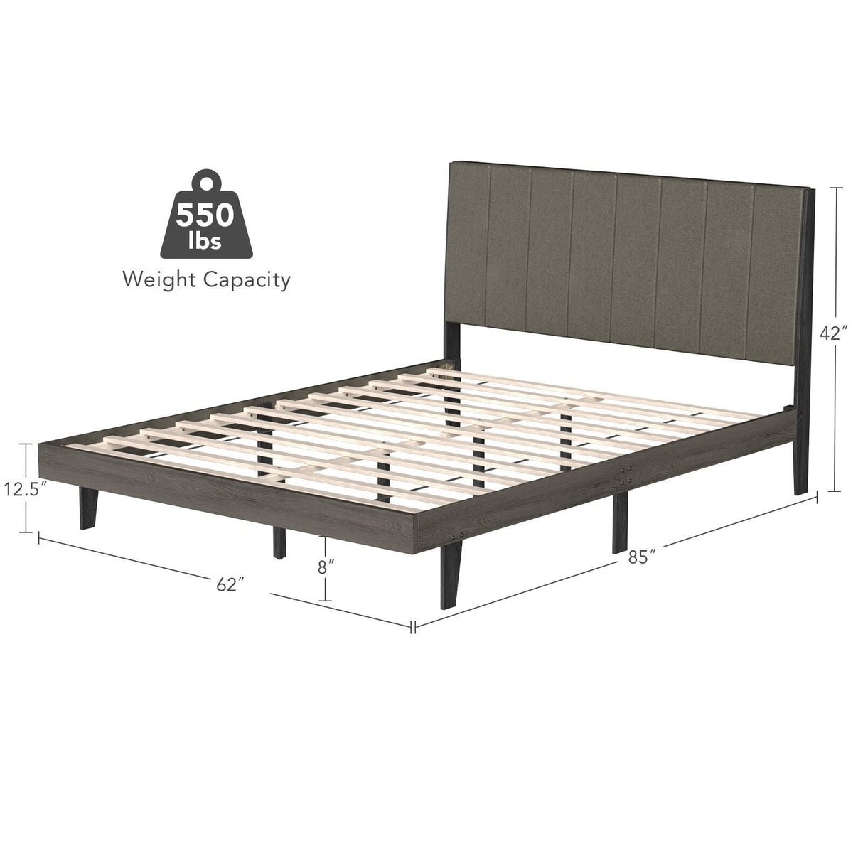 Base de cama tapizada Queen con cabecero capitoné