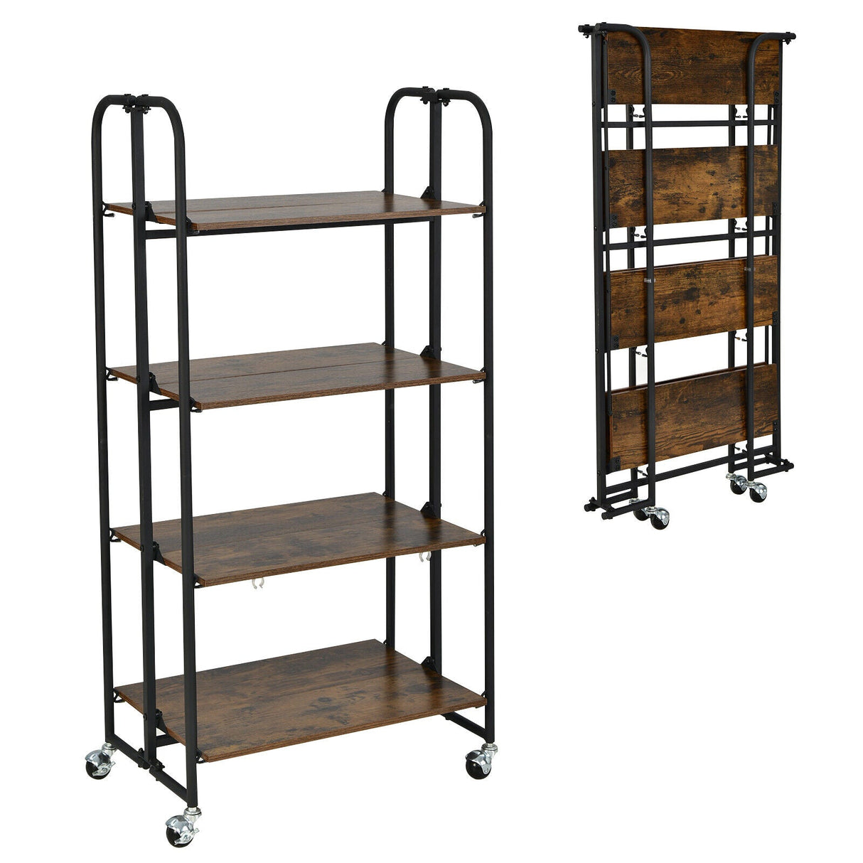 Carrito Plegable con Ruedas y Estantes de Almacenamiento para Cocina-4 Niveles
