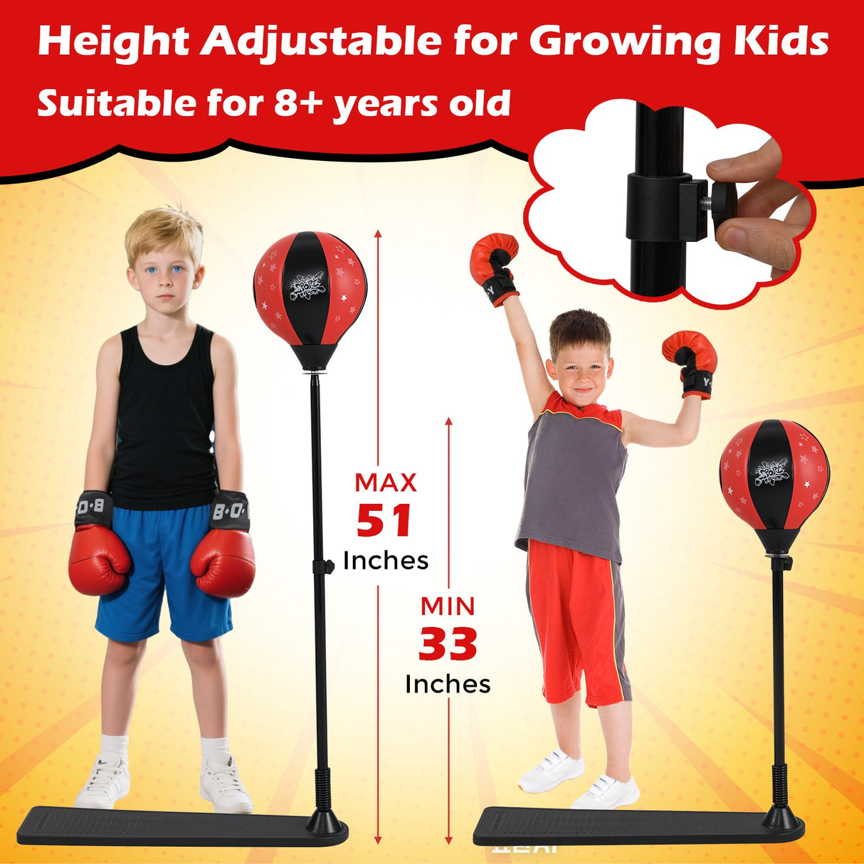 Saco de Boxeo para Niños con Soporte Ajustable y Guantes de Boxeo