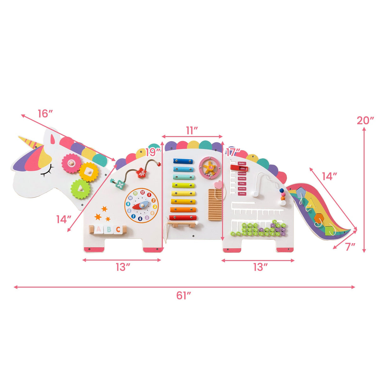 Paneles de pared de actividades de dinosaurios 11 en 1, tablero ocupado para educación y desarrollo temprano de niños pequeños
