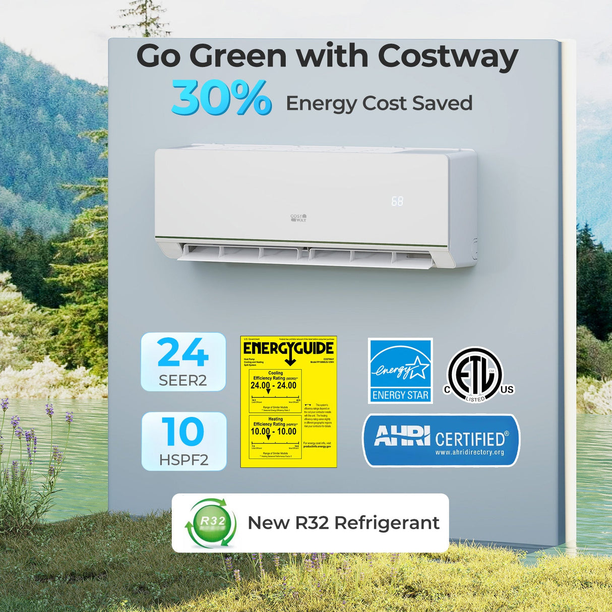 SEERXtreme Series Certificado ENERGY STAR 12000 BTU 24 SEER2 208-230V Bomba de Calor Mini Split Calefacción a -15°F