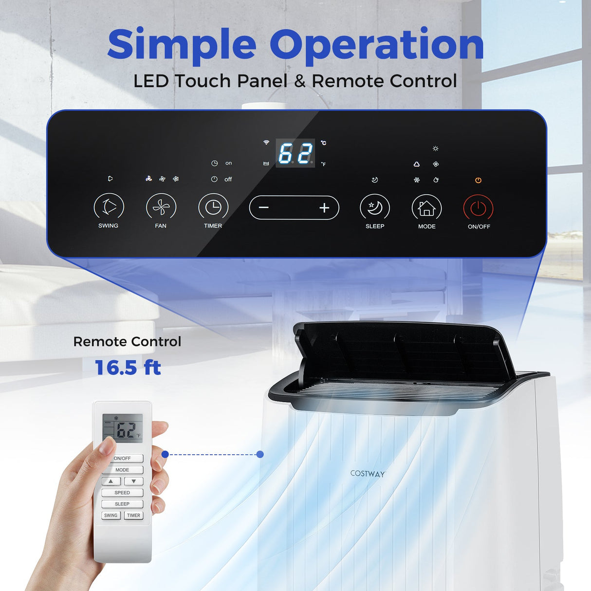 Aire Acondicionado Portátil de 12000 BTU, Unidad de CA Doméstica Inteligente 4 en 1 con WiFi y Calefacción