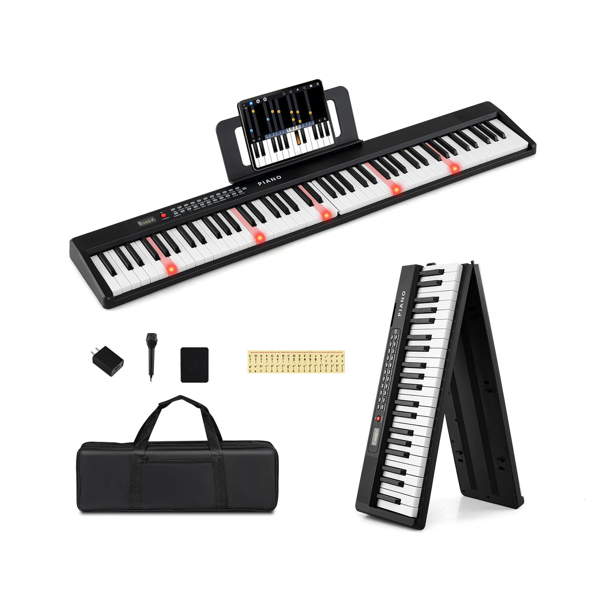 Teclado de piano plegable de 88 teclas, portátil, semipesado, eléctrico, negro