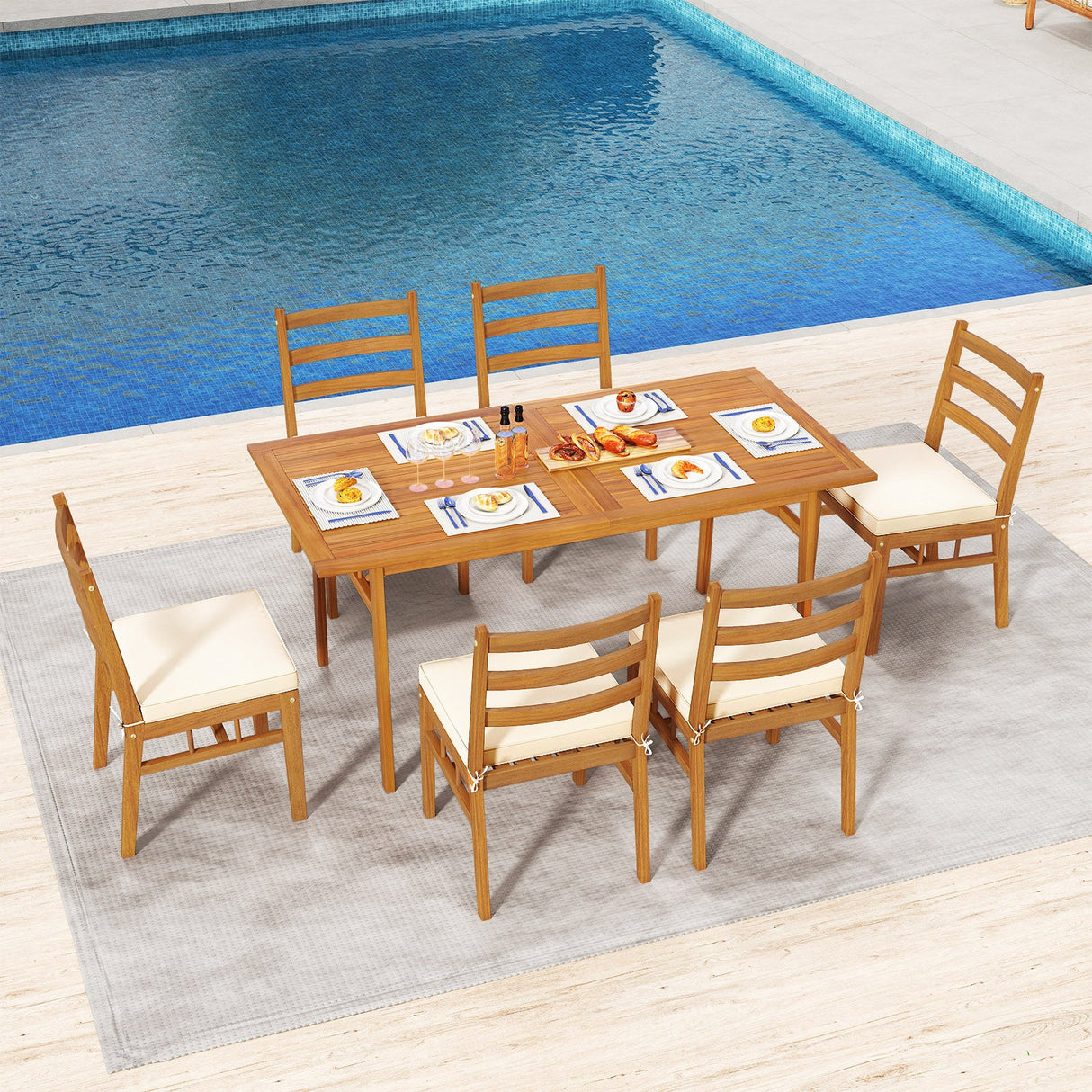 Juego de 4 sillas de comedor de madera para exterior con cojines acolchados - Blanco