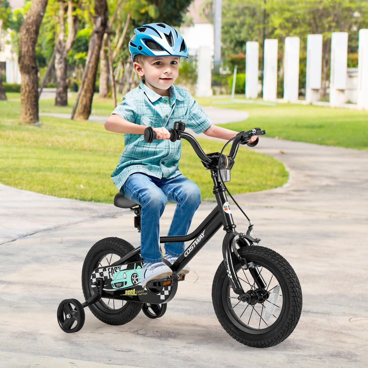 Bicicleta infantil de 12 pulgadas, ajustable para niños de 3 a 4 años, con cuadro de paso bajo
