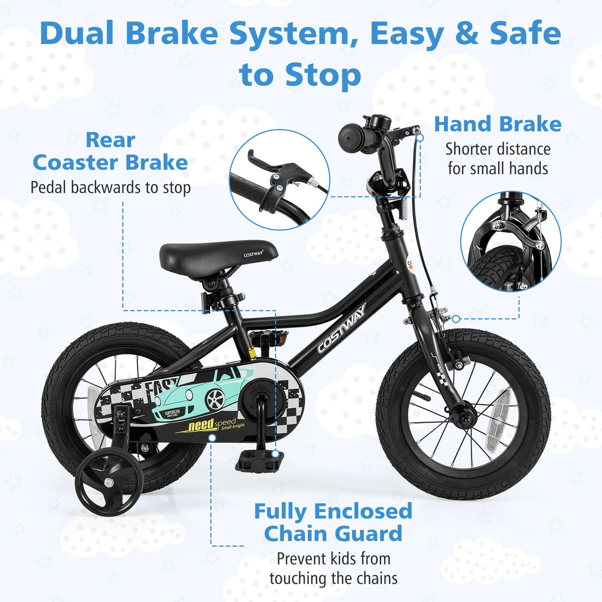 Bicicleta infantil de 12 pulgadas, ajustable para niños de 3 a 4 años, con cuadro de paso bajo