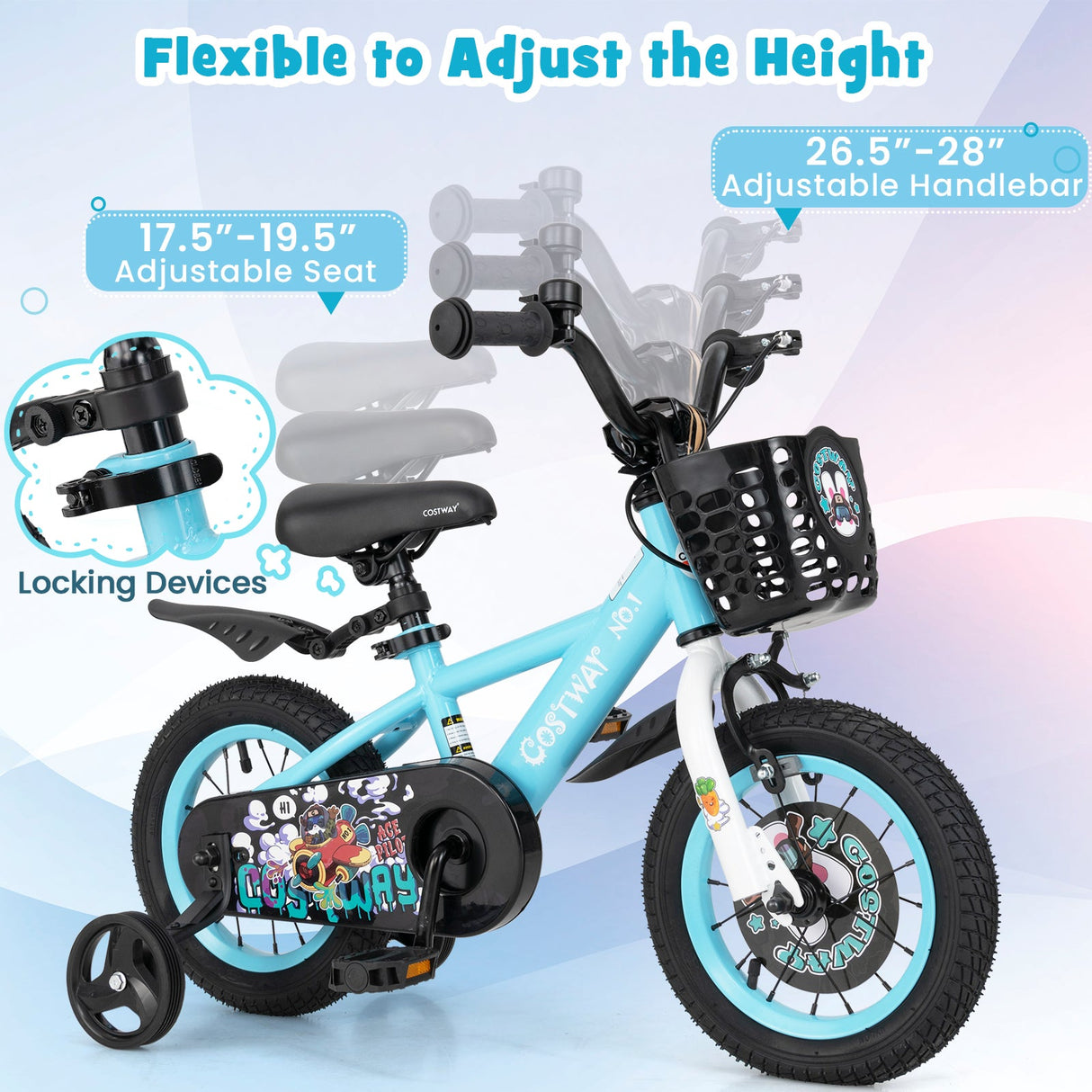Bicicleta infantil de 14 pulgadas con manillar y sillín ajustables para niños de 3 a 5 años - 14 pulgadas