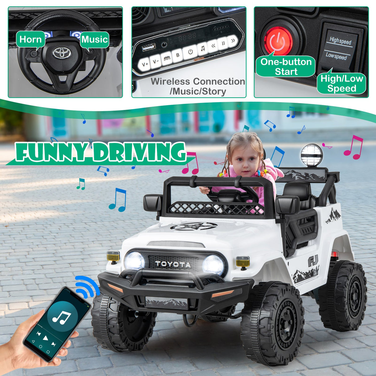 Coche eléctrico Toyota FJ Cruiser con licencia, 12 V 7 Ah, con control remoto - Blanco