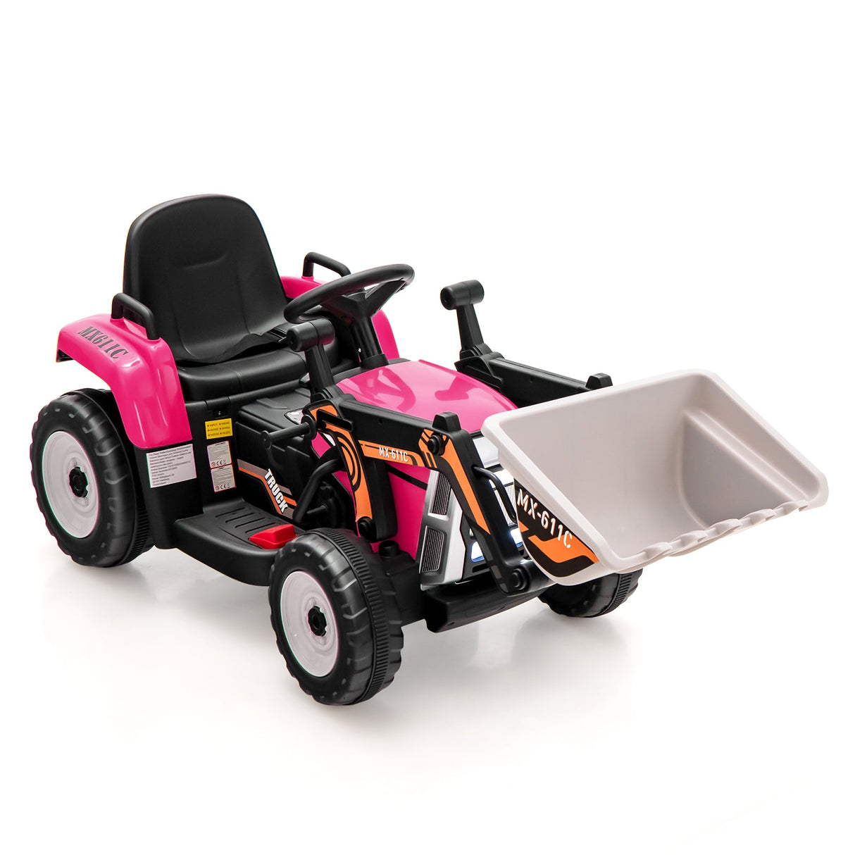 Excavadora montable para niños de 12 V con batería, brazo y pala ajustables