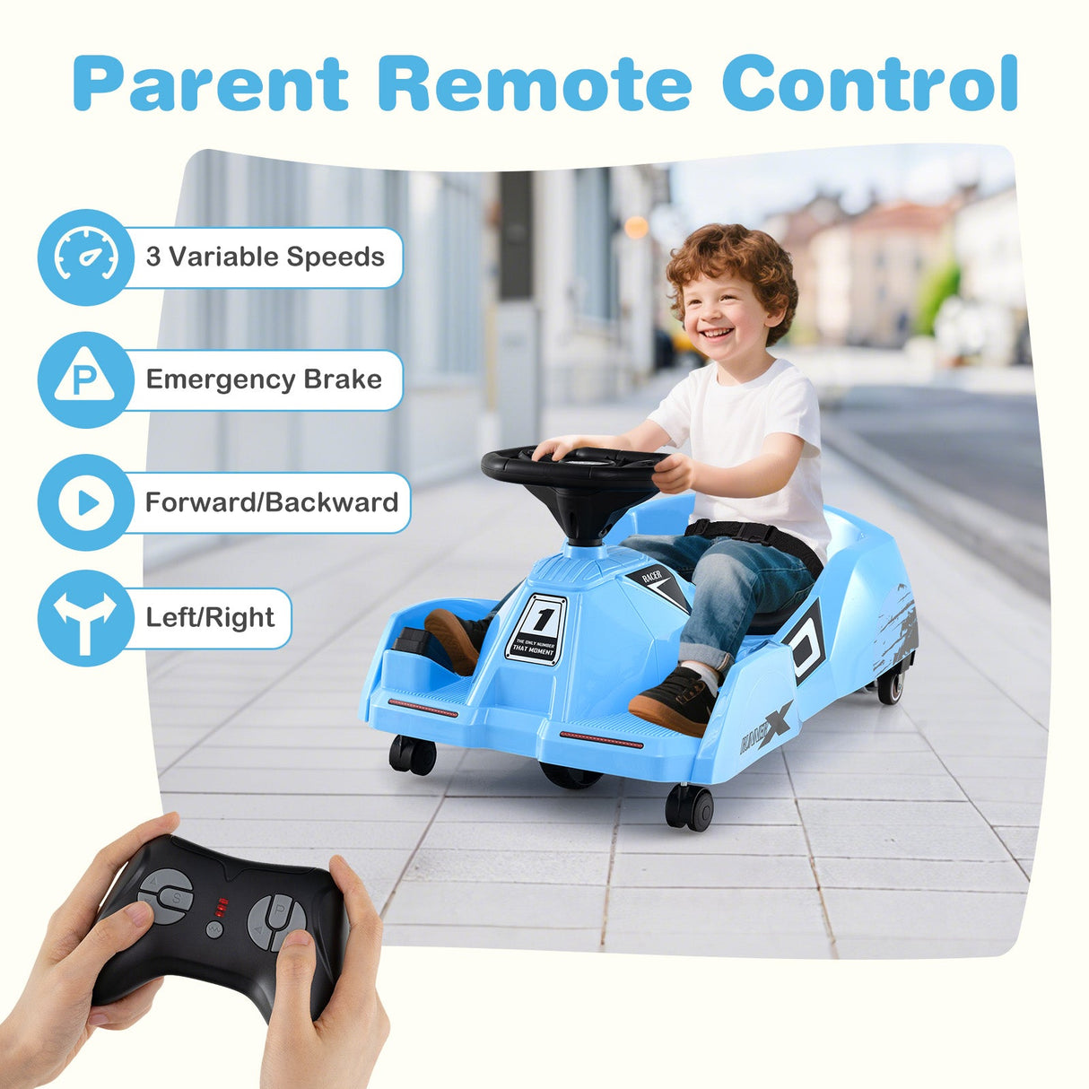 Go Kart eléctrico de limpieza de 12 V con mopa desmontable y control remoto