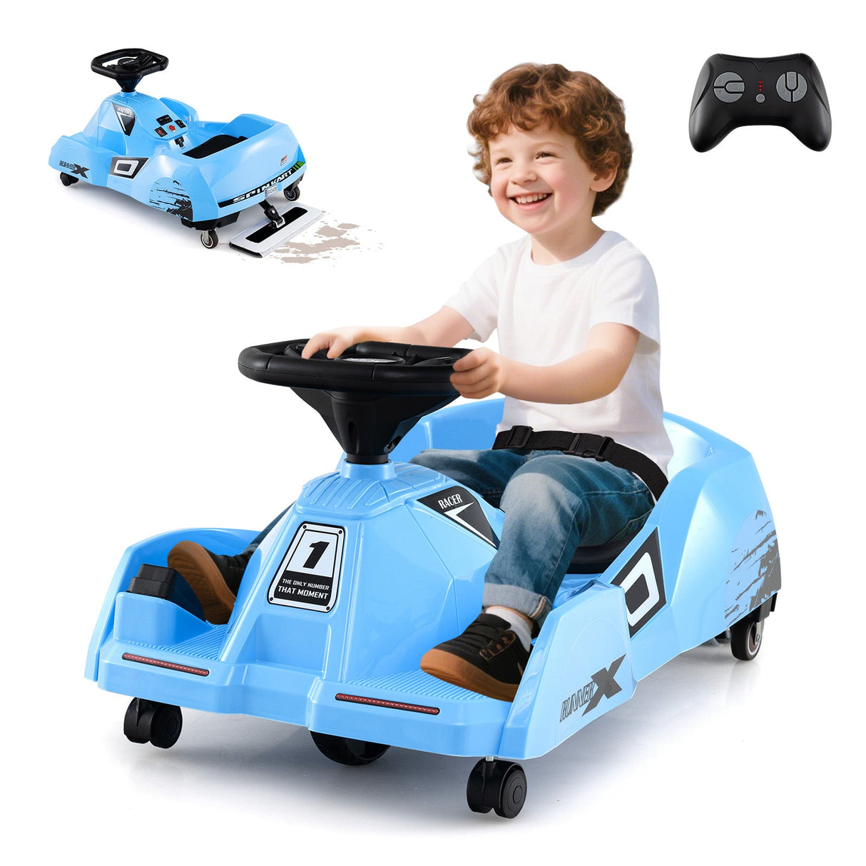 Go Kart eléctrico de limpieza de 12 V con mopa desmontable y control remoto