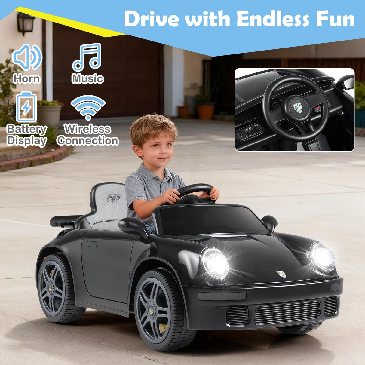 Coche Eléctrico de 12V con Licencia RUF CTR con Control Remoto y Música