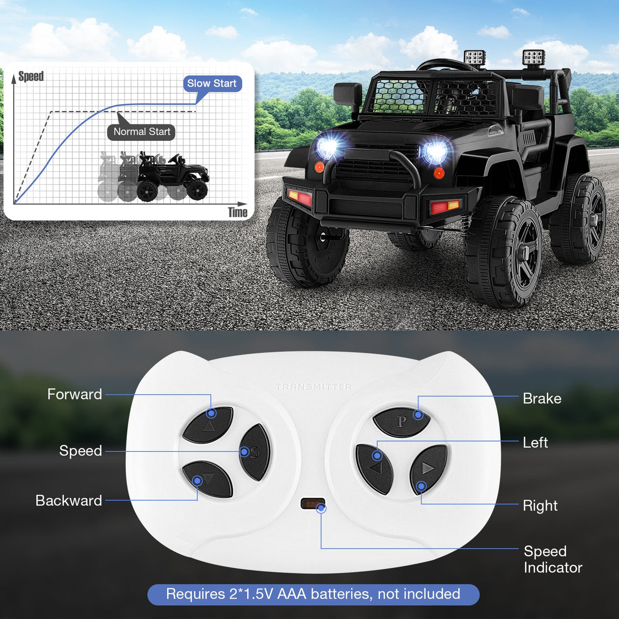 Camioneta de 12 V para niños con control remoto y faros