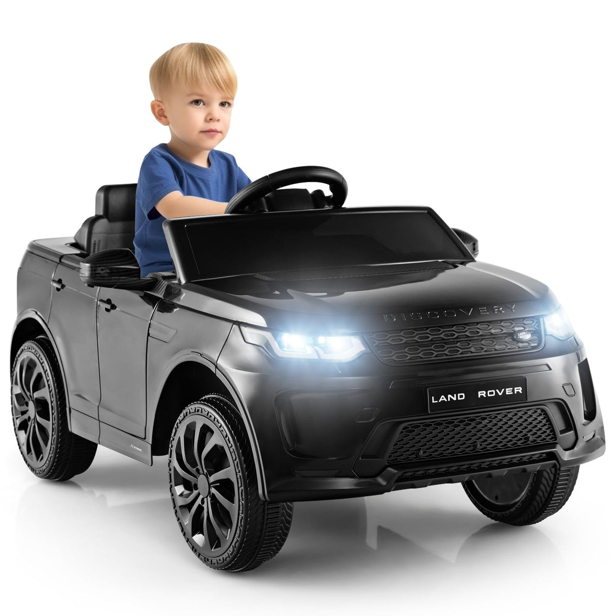 Coche eléctrico de 12 V para niños con control remoto, puertas con seguro, sistema de arranque lento y luces LED