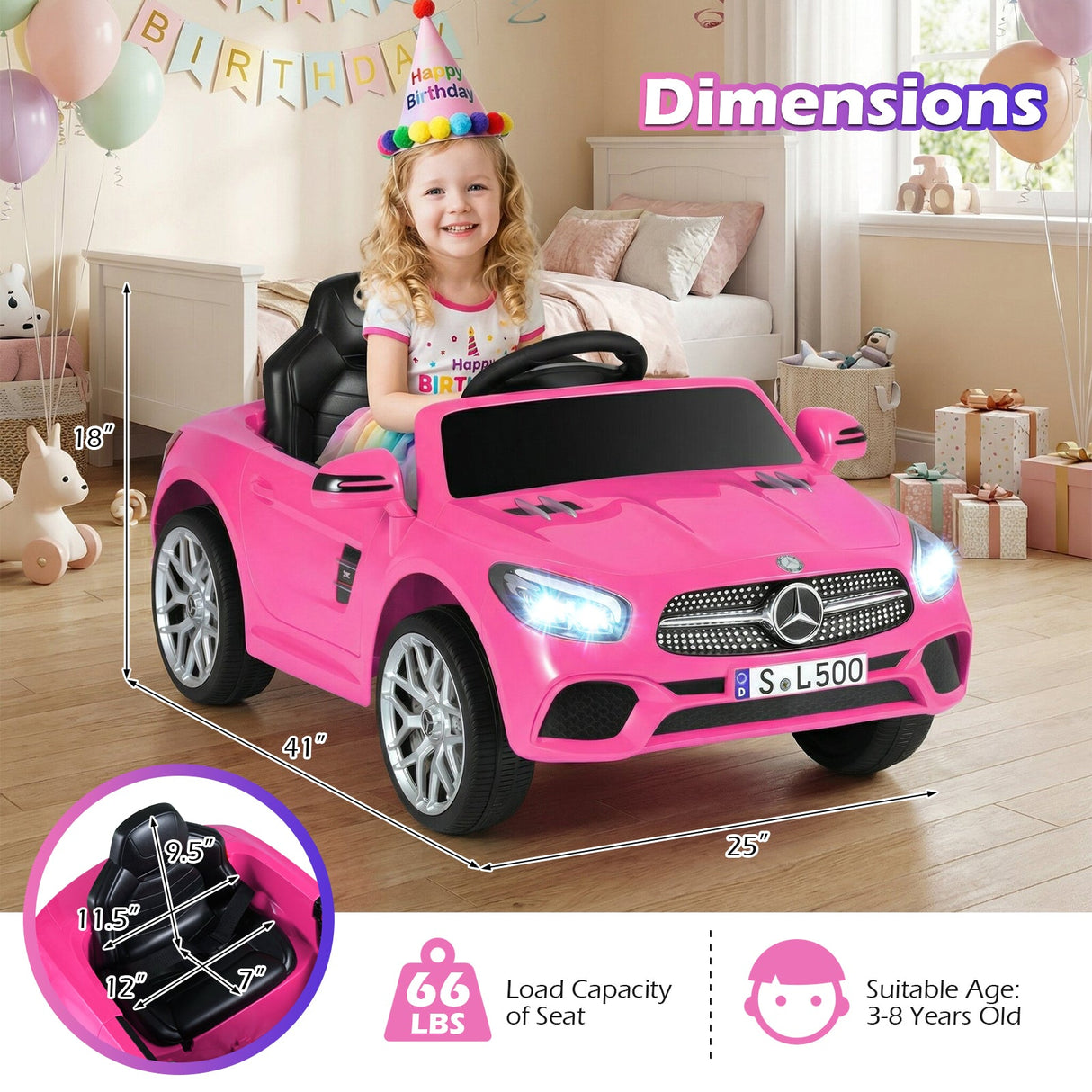 Coche Eléctrico Infantil Mercedes-Benz 12V con Control Remoto y Música