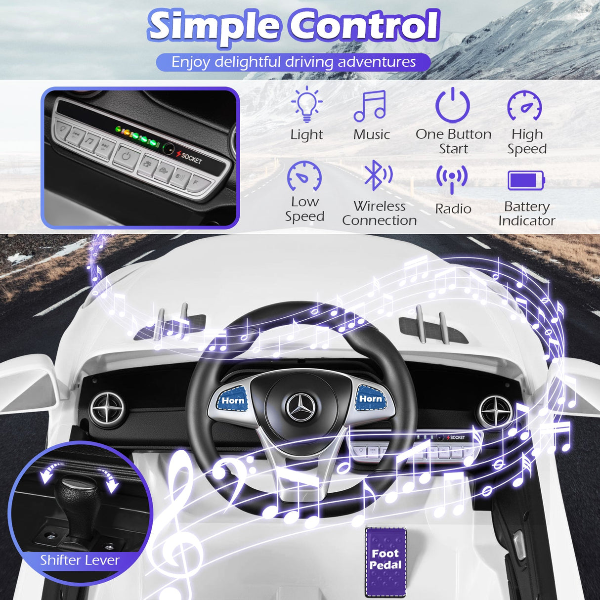 Coche Eléctrico Infantil Mercedes-Benz 12V con Control Remoto y Música