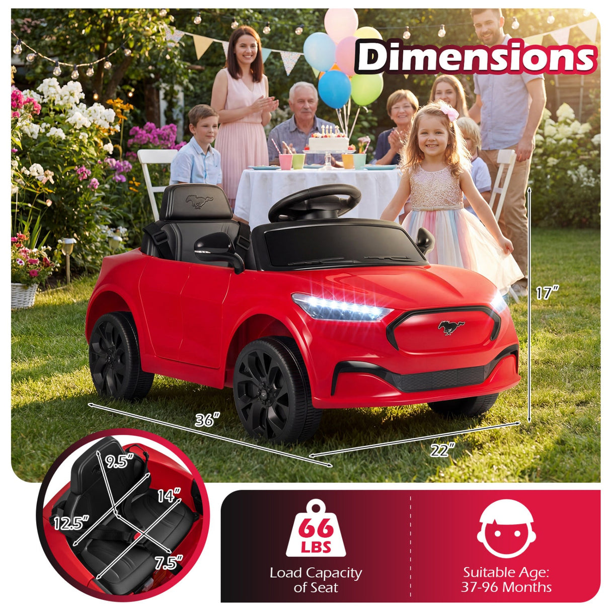 Coche eléctrico infantil 12V Ford Mach E con licencia, control parental y bocina