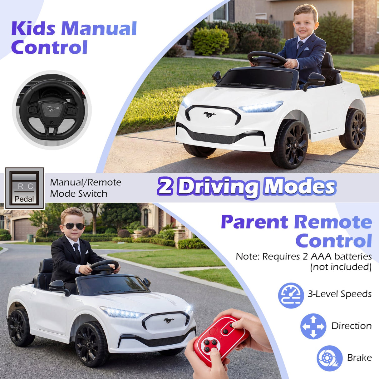 Coche eléctrico infantil 12V Ford Mach E con licencia, control parental y bocina