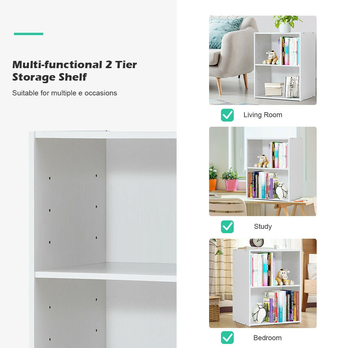 Mueble Expositor Multifuncional de 2 Capas con Gran Capacidad de Almacenamiento - Blanco