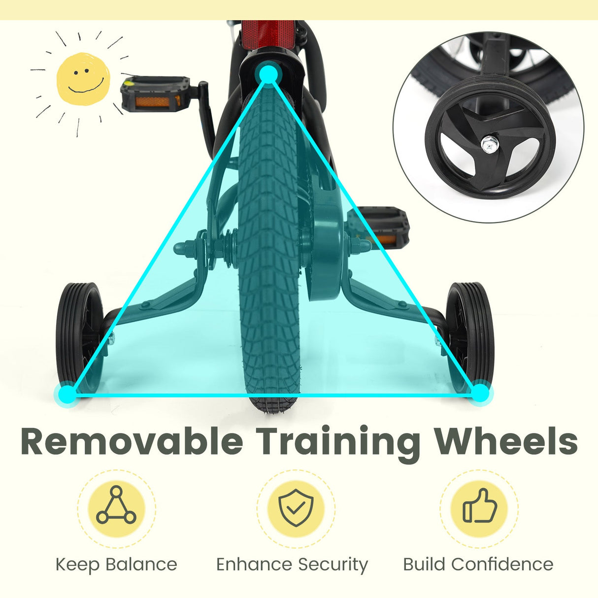 Bicicleta infantil de 12/14/16/18 pulgadas con ruedas de entrenamiento extraíbles y asiento ajustable para niños de 3 a 8 años, color negro
