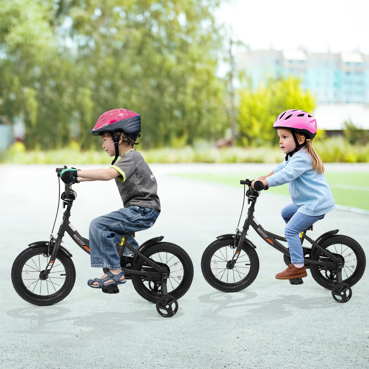 Bicicleta infantil de 12/14/16/18 pulgadas con ruedas de entrenamiento extraíbles y asiento ajustable para niños de 3 a 8 años, color negro