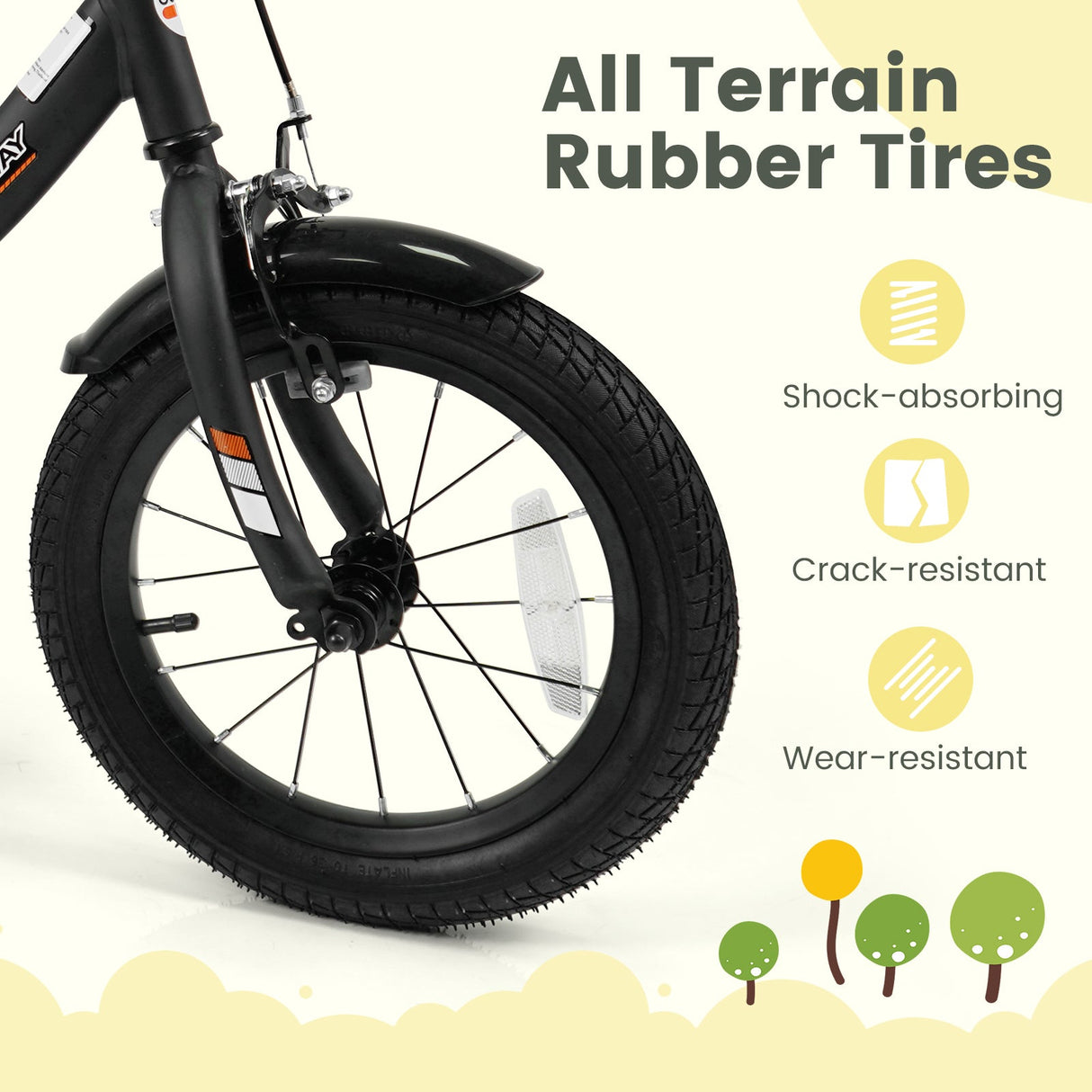 Bicicleta infantil de 12/14/16/18 pulgadas con ruedas de entrenamiento extraíbles y asiento ajustable para niños de 3 a 8 años, color negro