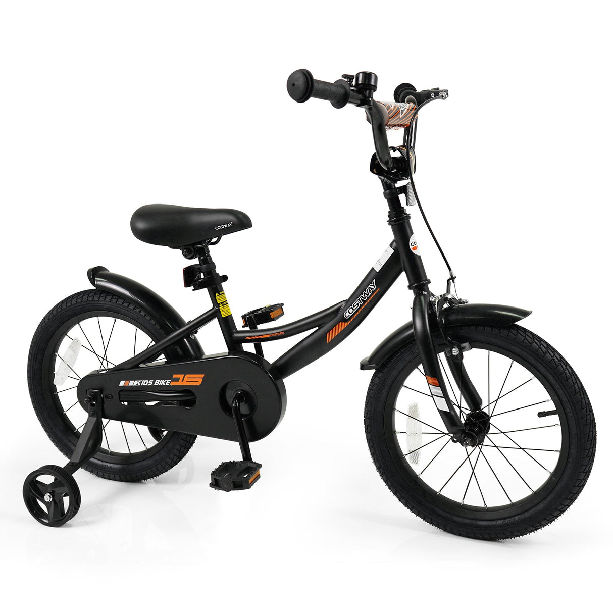 Bicicleta infantil de 12/14/16/18 pulgadas con ruedas de entrenamiento extraíbles y asiento ajustable para niños de 3 a 8 años, color negro