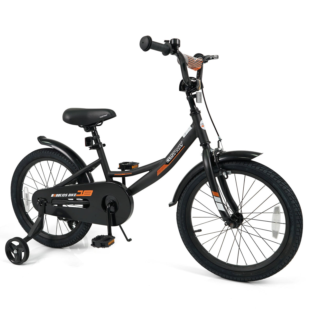 Bicicleta infantil de 12/14/16/18 pulgadas con ruedas de entrenamiento extraíbles y asiento ajustable para niños de 3 a 8 años, color negro
