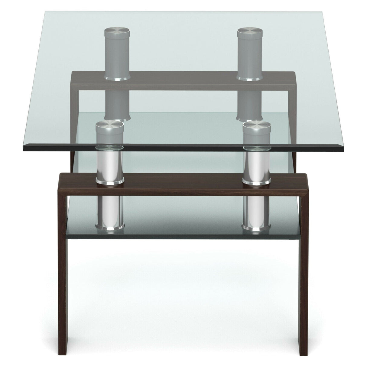 Mesa de centro rectangular de cristal con patas metálicas para salón