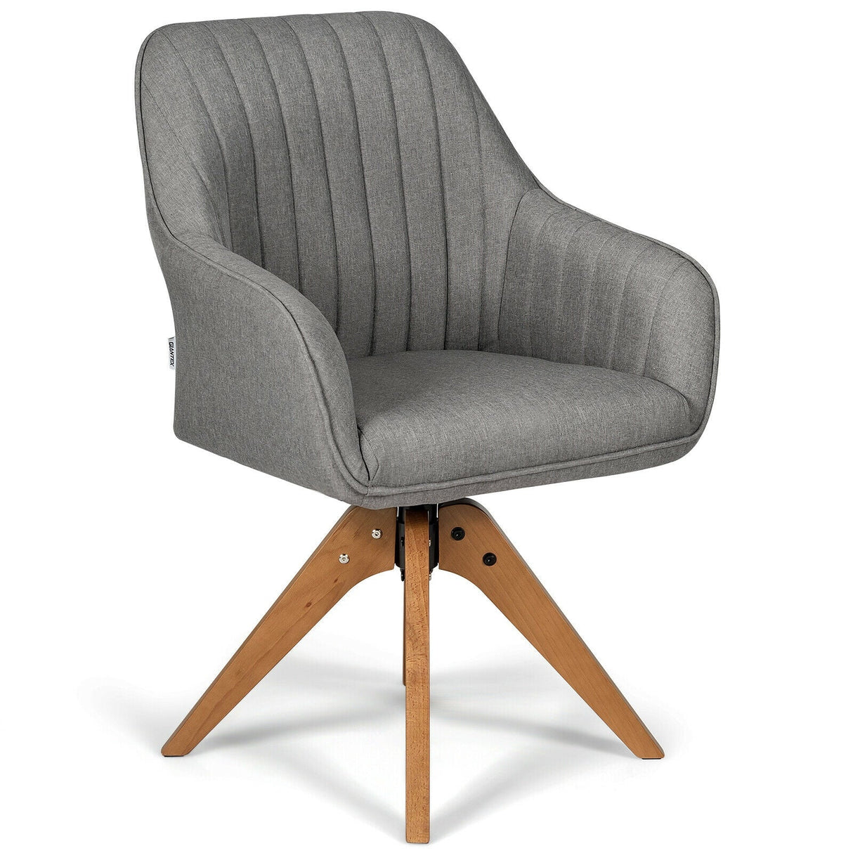 Sillón giratorio tapizado con patas de madera de haya