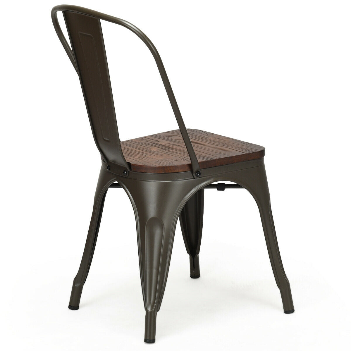 Juego de 4 sillas de comedor apilables de metal y madera de 18 pulgadas de alto