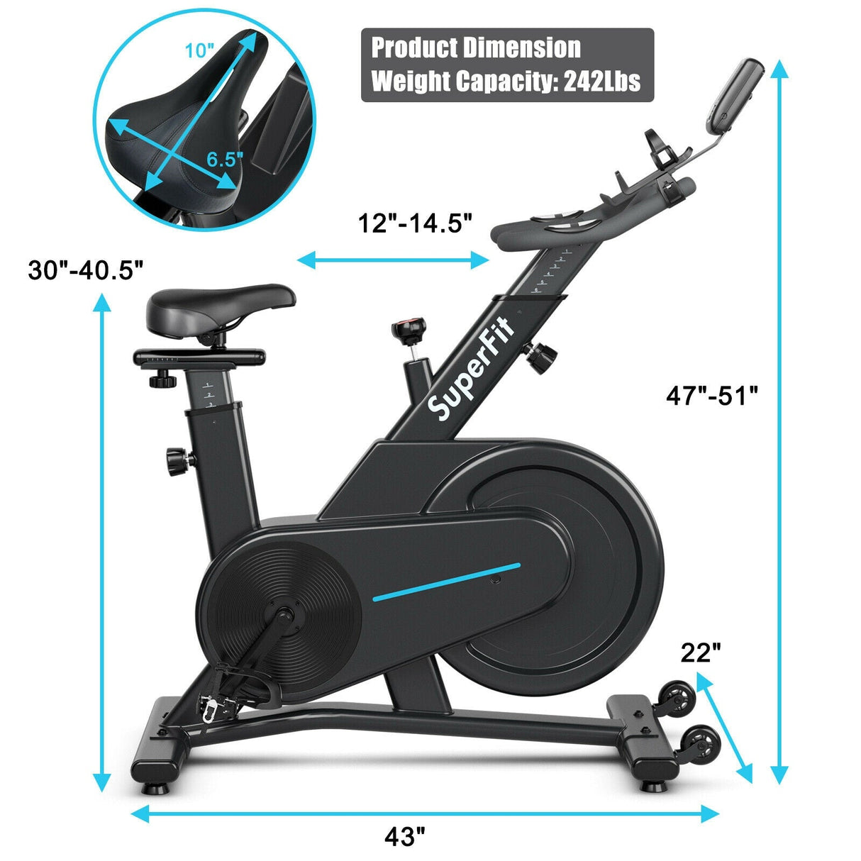 Bicicleta estática magnética con asiento y manillar ajustables