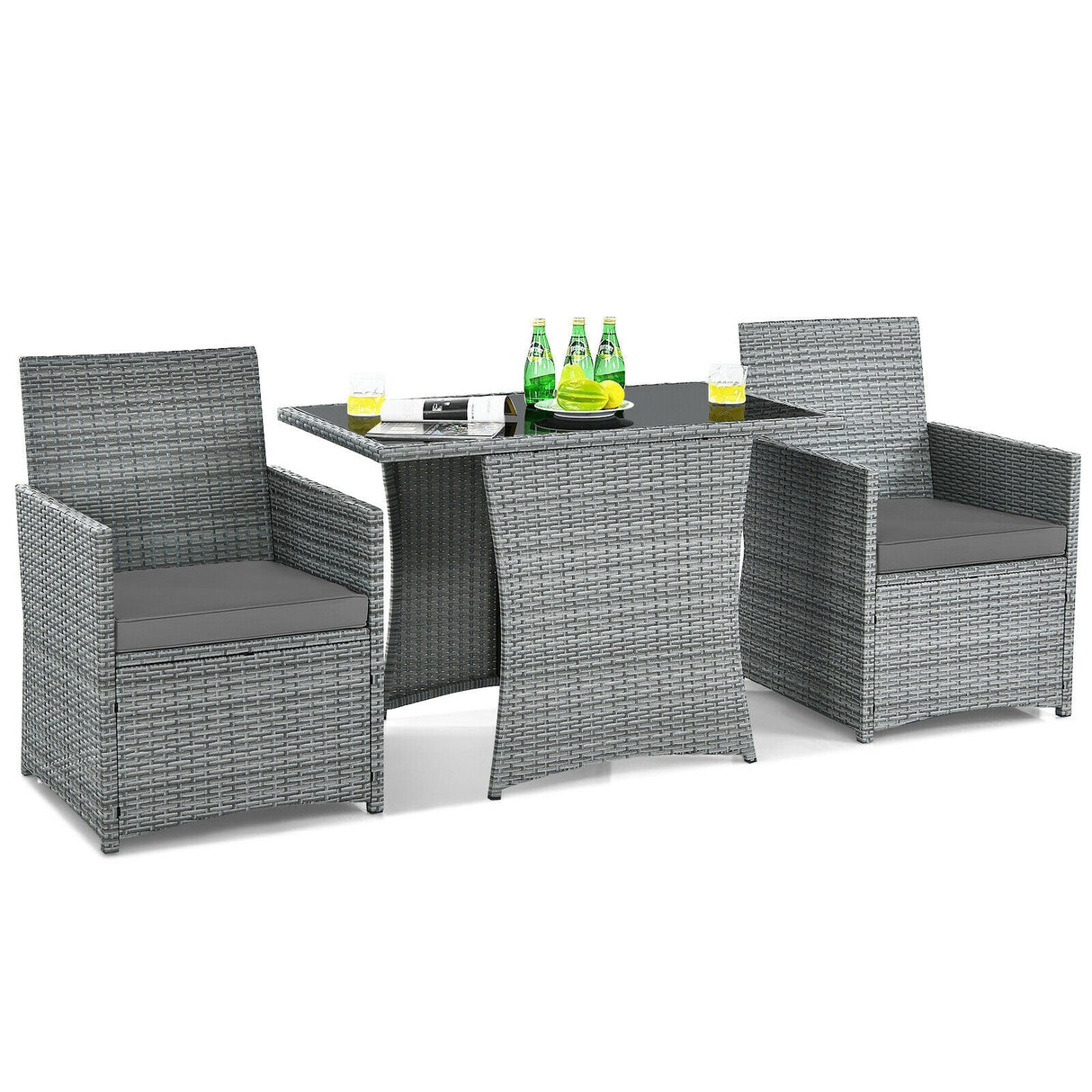 Juego de muebles de patio de ratán de 3 piezas con sofá de brazo acolchado