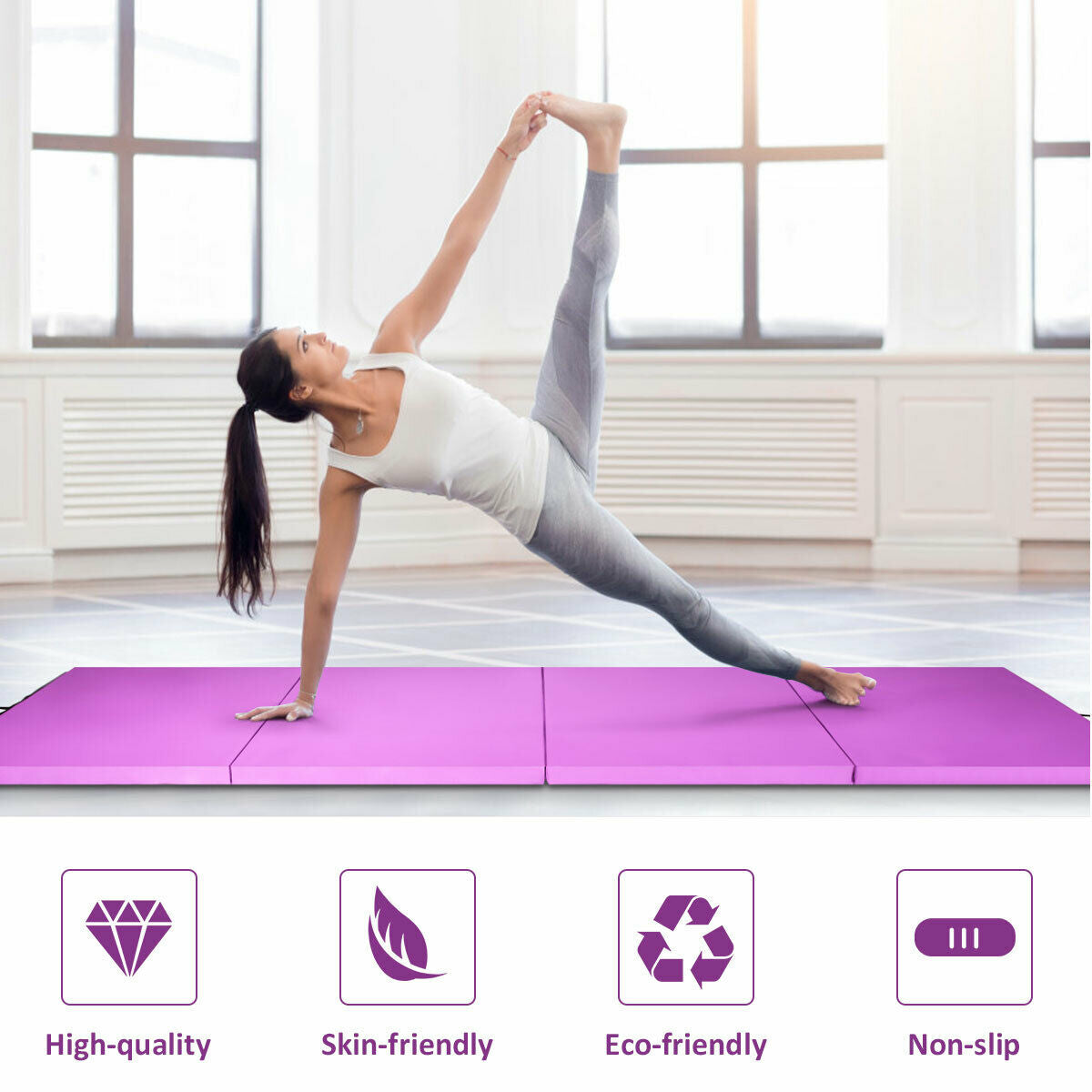 Colchoneta de gimnasia plegable de 8 x 4 pies - Morado