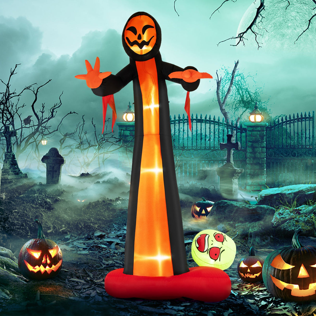 Fantasma inflable de la Parca de 12 pies con luces LED incorporadas y calavera terrorífica