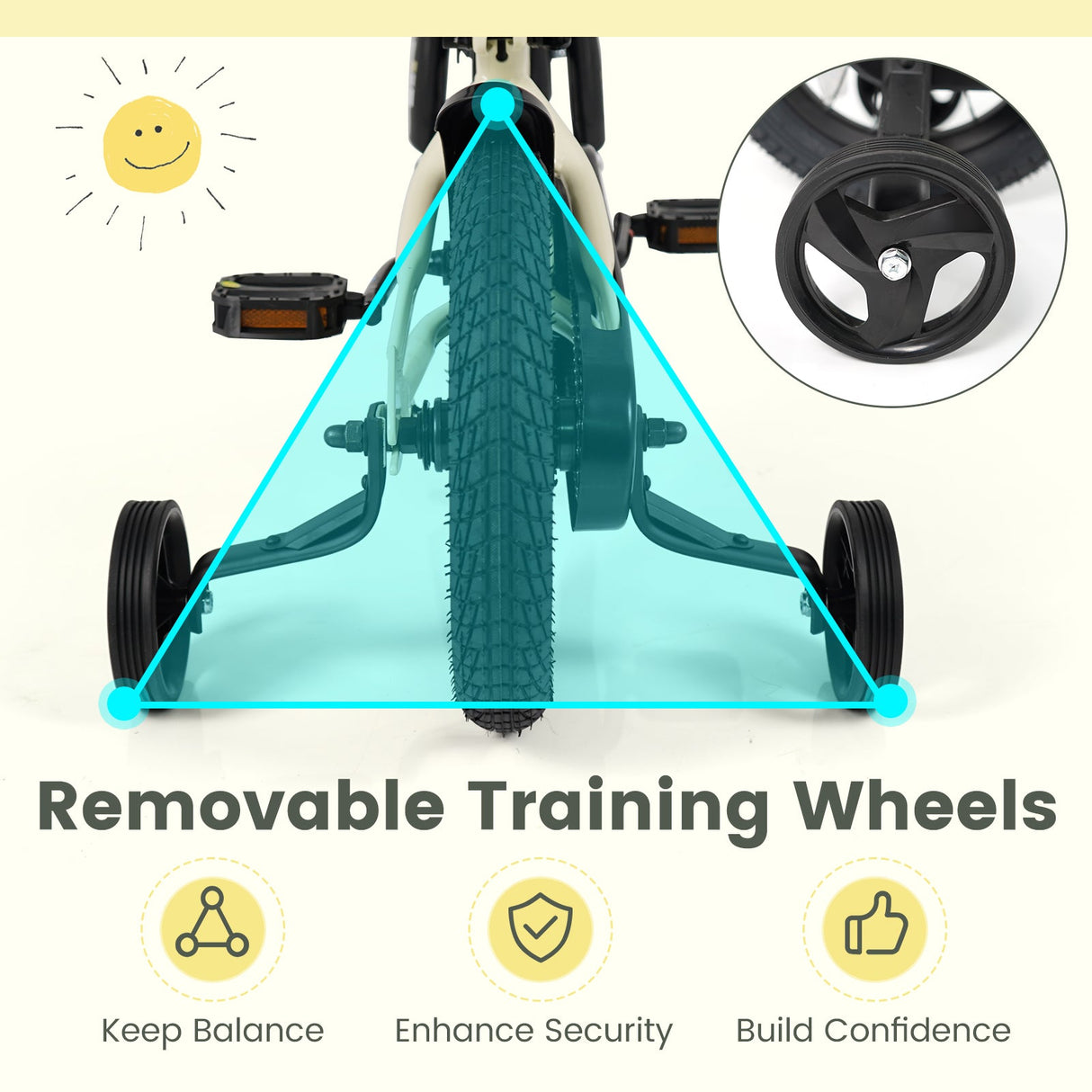 Bicicleta deportiva de 14 pulgadas para niños con ruedas de entrenamiento extraíbles