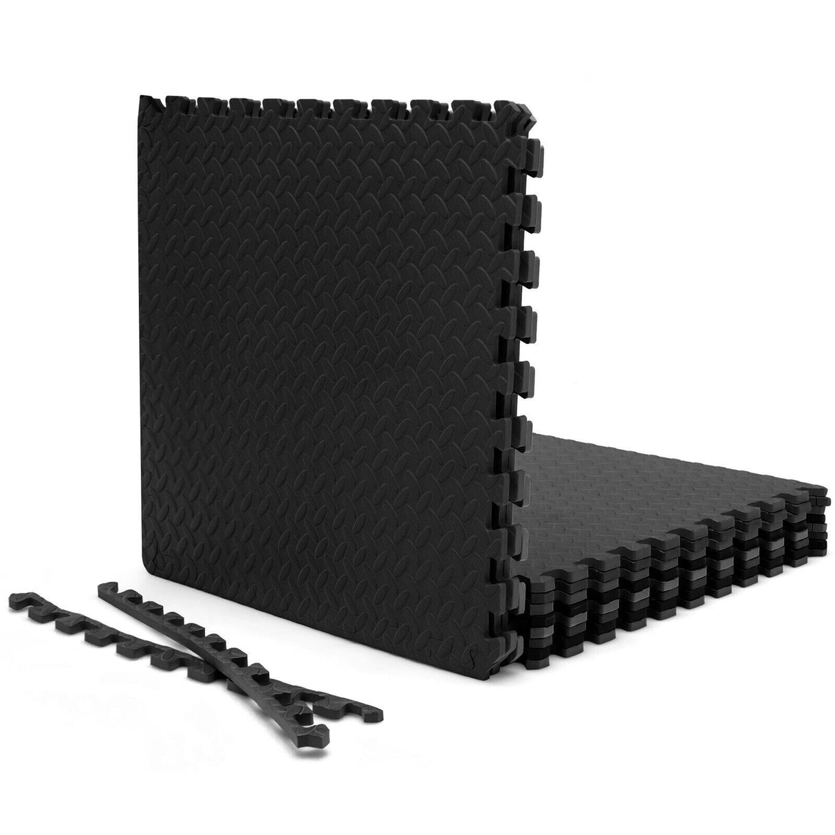 Alfombra de piso entrelazada de 12 piezas con superficie antideslizante e impermeable - Negro