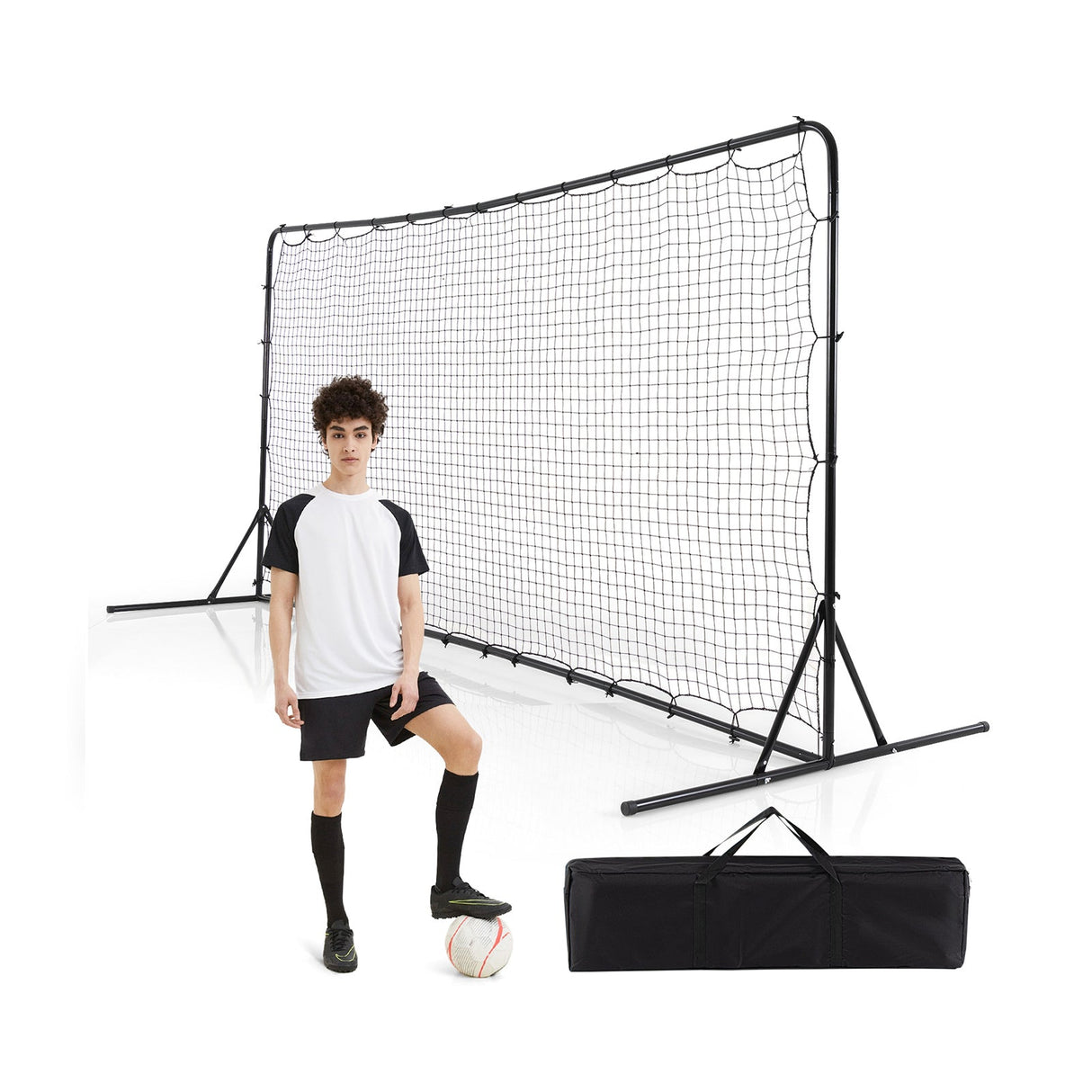 Red de rebote de fútbol de 12 x 6 pies con red para todo clima - Negra