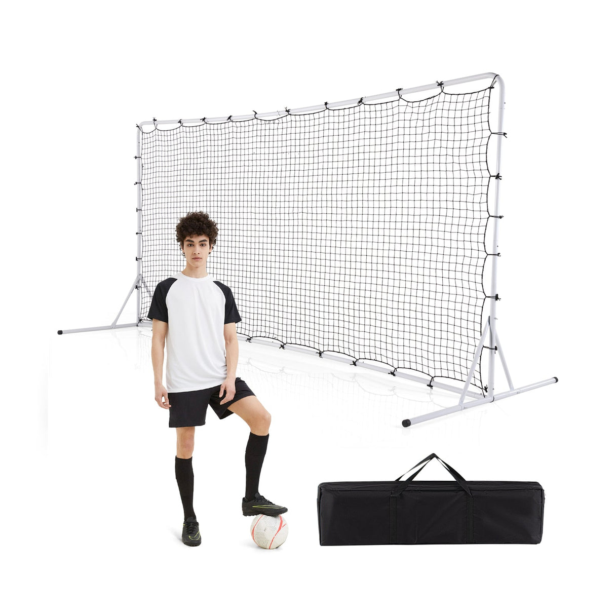 Red de rebote de fútbol de 12 x 6 pies con red para todo clima - Blanco