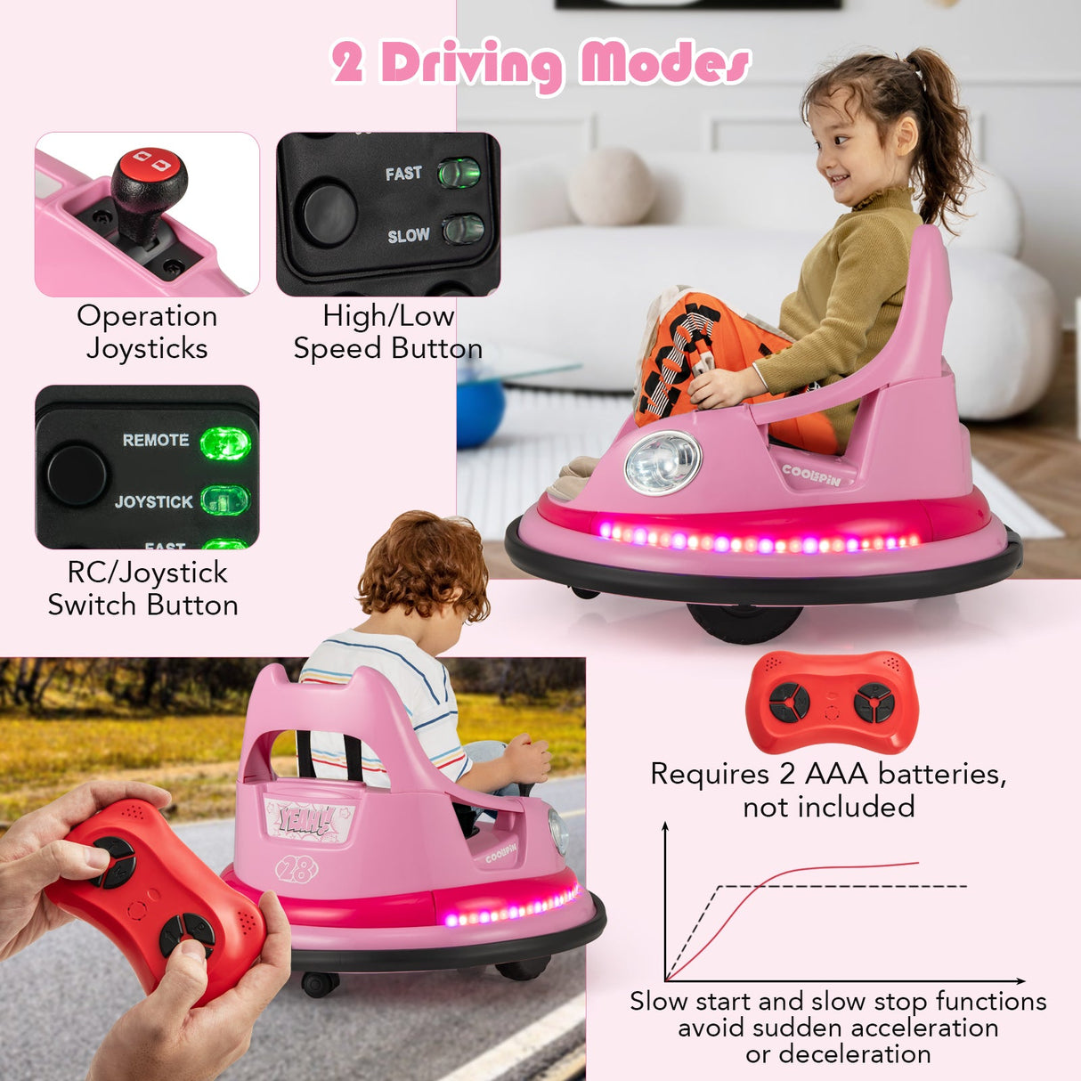 Coche de Choque para Niños de 12V con Control Remoto y Joysticks Duales